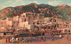 Vintage Postcard Taos Art Colony Burial Place Famous Indian Pueblo New Mexico NM