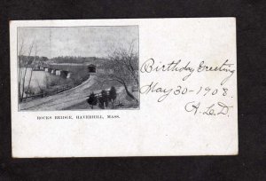 MA Rocks Covered Bridge Haverhill Mass Massachusetts Postcard 1908 PMC UDB