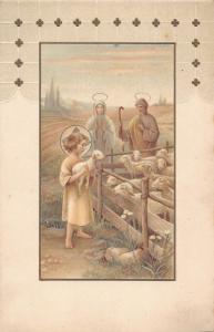 Jesus Mary Joseph with lambs c1916 christmas postcard ac106