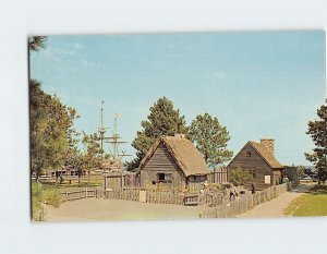 Postcard First Pilgrim Houses And Mayflower II Plymouth Massachusetts USA