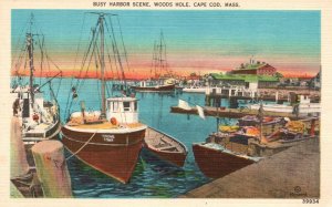 Vintage Postcard 1920's Busy Harbor Scene Woods Hole Cape Cod Massachusetts MA