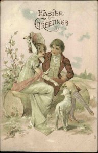 Easter Romance Victorian Man and Woman With Lamb c1910 Vintage Postcard