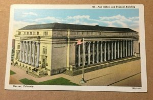 VINTAGE UNUSED LINEN PENNY POSTCARD POST OFFICE & FEDERAL BUILDING DENVER COLO