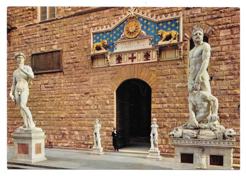 Italy Firenze Florence Signoria Square Palazzo Vecchio Sculpture 4X6 Postcard