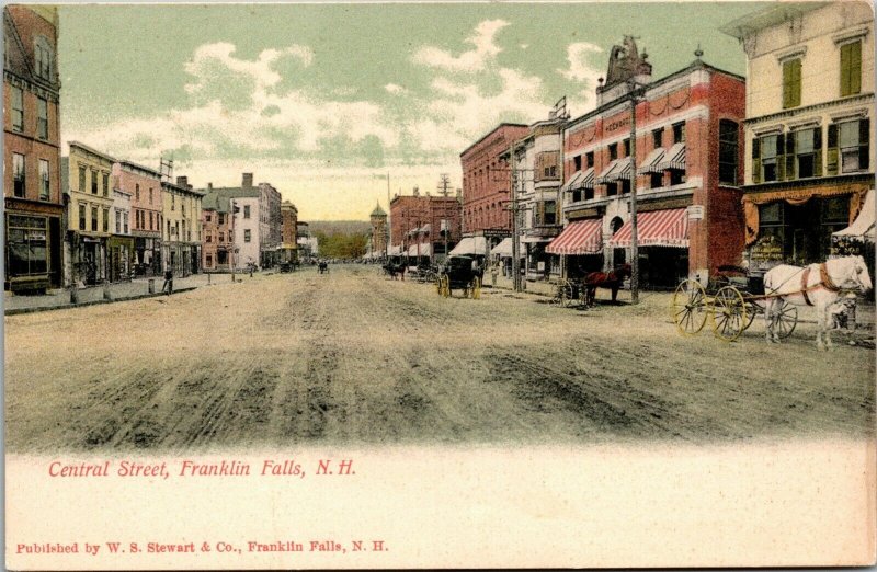 Vtg Franklin Falls New Hampshire NH View of Central Street 1905 UDB Postcard