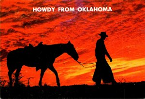 Oklahoma Howdy End Of The Day Cowboy and Gorse At Sunset