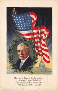 President Woodrow Wilson and American Flag View Postcard Backing 