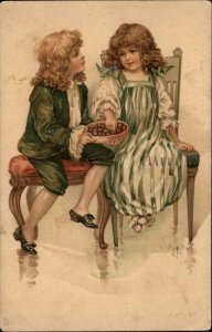 Tuck Art Birthday Invitation Victorian Boy and Girl Children c1910 Postcard