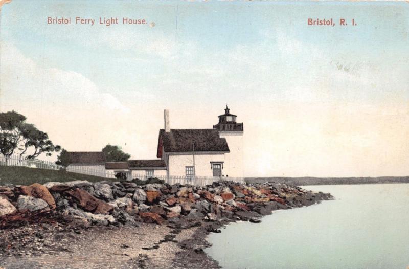 BRISTOL RHODE ISLAND FERRY LIGHT HOUSE LIGHTHOUSE~POLYCHROME POSTCARD c1910s