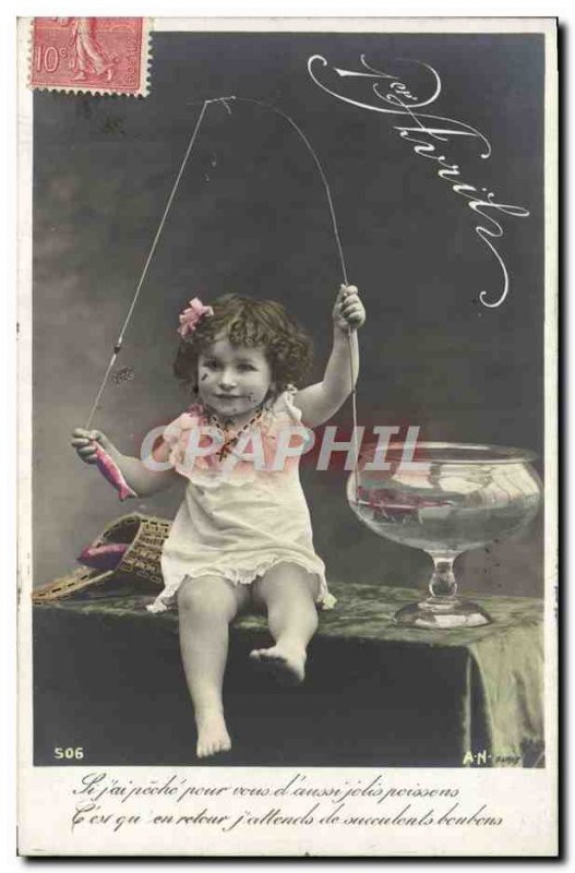 Old Postcard Fun Children Fishing Fish