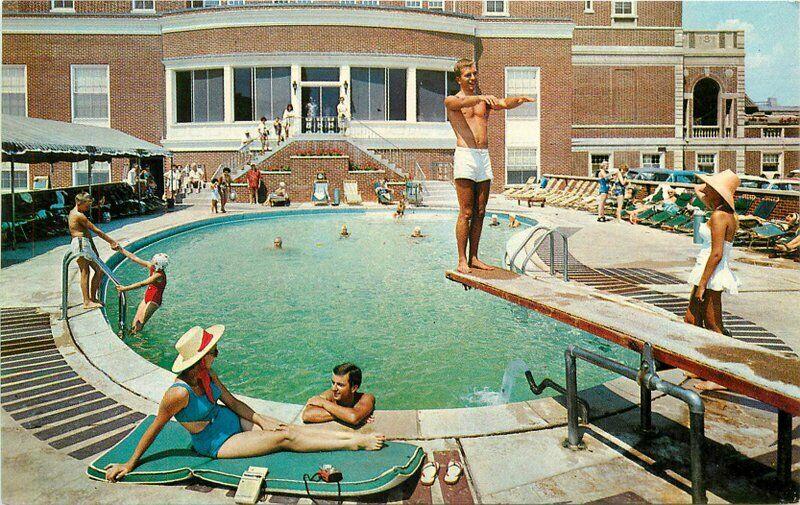 Atlantic City New Jersey Colton Manor 1950s Swimming Pool Postcard pool 1599