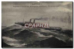 Old Postcard Boat Ship Lotus French Messageries Maritimes in heavy seas