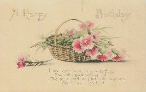 Birthday Postcard  Pink Carnations in Wicker Basket for Dear Friend  Fairman Co