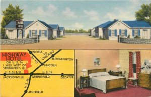 Postcard 1940s Springfield Illinois Hwy Hotel Tourist Court occupation 24-6365