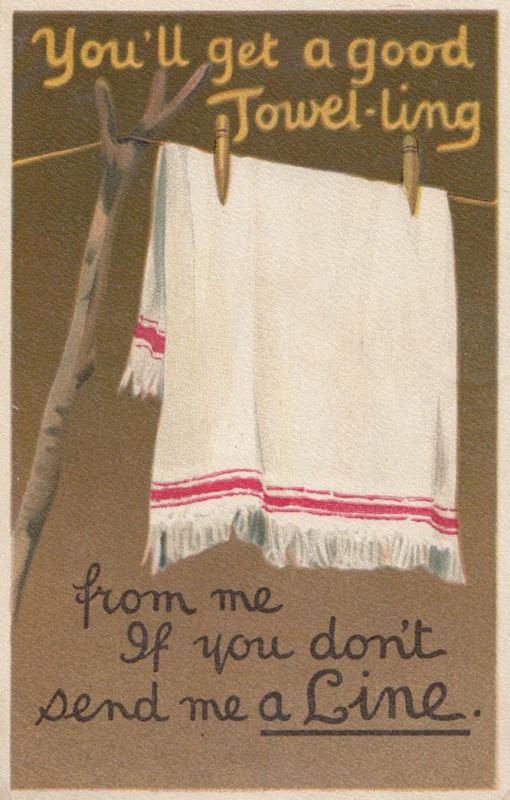 Send Me A Line Towel On Washing Line Old Postcard