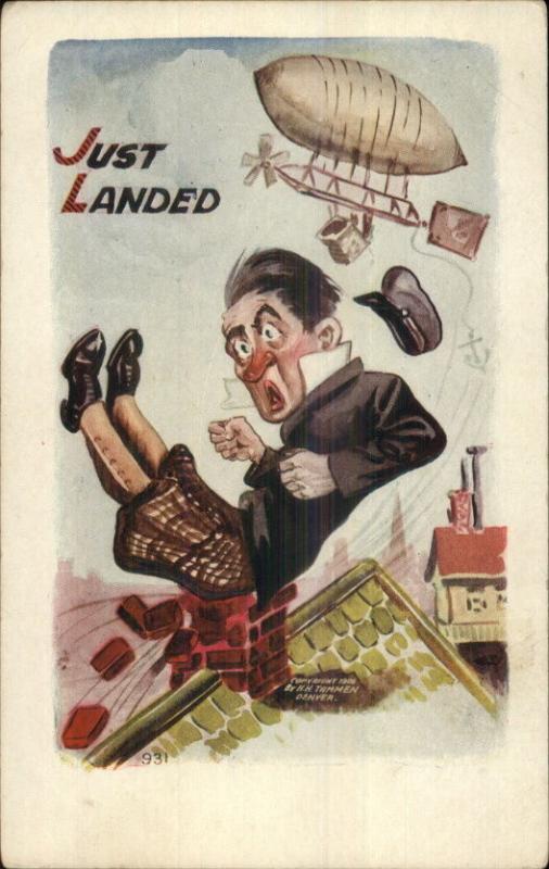 HH Tammen Comic Man Dropped From Airship Balloon c1910 Postcard rpx