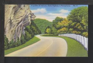 Profile of Rock on a State Highway,PA Postcard 