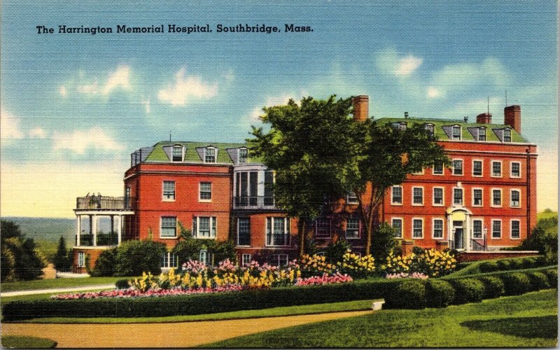 Harrington Memorial Hospital Southbridge Massachusetts MA Linen Postcard VTG UNP 