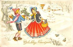 BR73978 neujahr new year children with gifts boy and girl germany