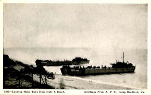 VA - Camp Bradford. Landing Ship's Tank Nose Onto A Beach