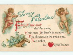 Pre-Linen Valentine CUPIDS WITH FORGET-ME-NOT FLOWERS AB3208