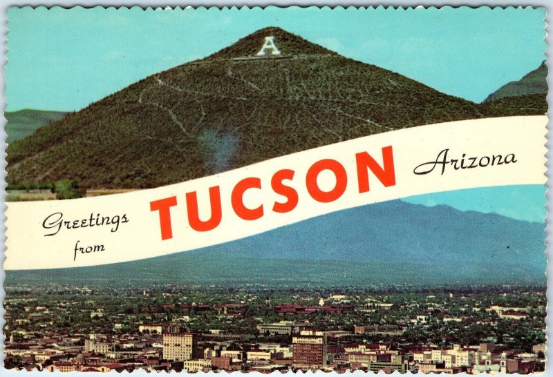 c1970s Tucson, AZ Greetings Sentinel Peak Ancient Pyramid? Petroglyph 4x6 PC M13