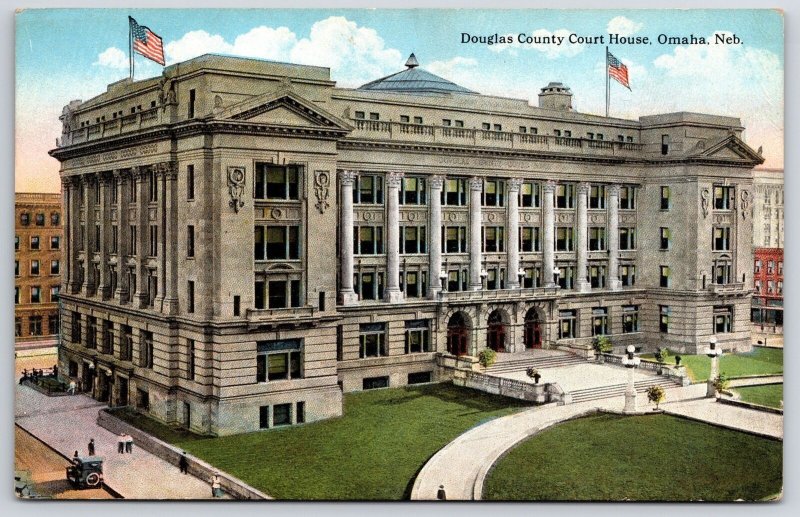 Douglas County Courthouse Omaha Nebraska NB Grounds Landscape Building Postcard