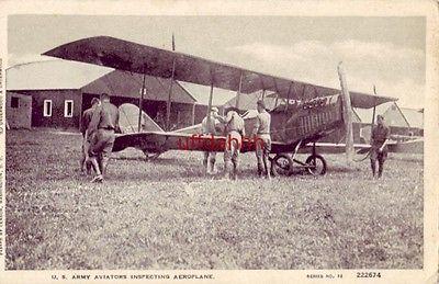 U.S. ARMY AVIATORS INSPECTING AEROPLANE Curtiss Jenny cpy...