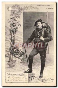 Old Postcard Militaria Alpine hunters Villefranche