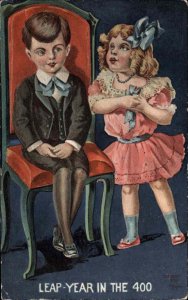 Sandor Leap Year in the 400 Little Girl Chats with Little Boy Romance c1910 PC