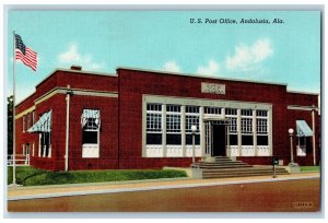 Andalusia Alabama Postcard US Post Office Exterior Building 1940 Vintage Antique