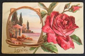 Vintage Postcard Used Embossed Rose “Love”  LB