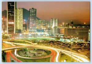 Hong Kong Postcard Night Scene at Beautiful Dusk Scene of Victoria c1950’s