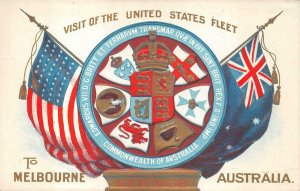 COAT OF ARMS FLAGS AUSTRALIA GREAT WHITE FLEET PATRIOTIC POSTCARD (1908) PH **