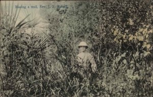 Japan? Missionary Jungle Blazing Trail Pith Helmet Rev JF Russell c1910 Postcard