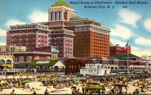 New Jersey Atlantic City Beach Scene At Chalfonte Haddon Hall Hotels 1961
