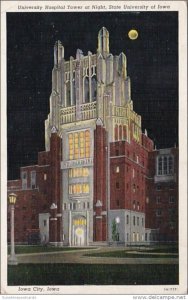 Iowa Iowa City University Hospital Tower At Night University Of Iowa 1940 Cur...