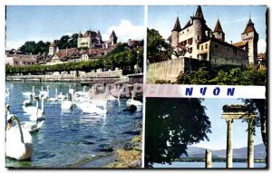 Old Postcard Nyon quai Le Chateau Colonnade Romaine