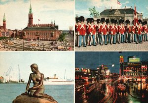 Vintage Postcard City Hall Little Mermaid Royal Guard Garden Copenhagen Denmark