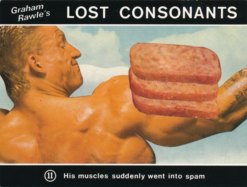 Graham Rawle's Lost Consonants - Humor - Pun - Muscle Spam
