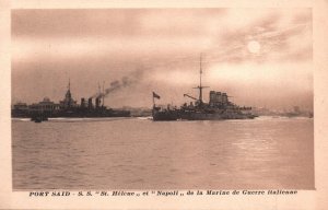 Postcard Italian Royal Navy Battleship Helena & Napoli in Port Said