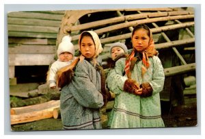 Vintage 1979 Postcard Eskimo Children in Traditional Dress Nome Alaska