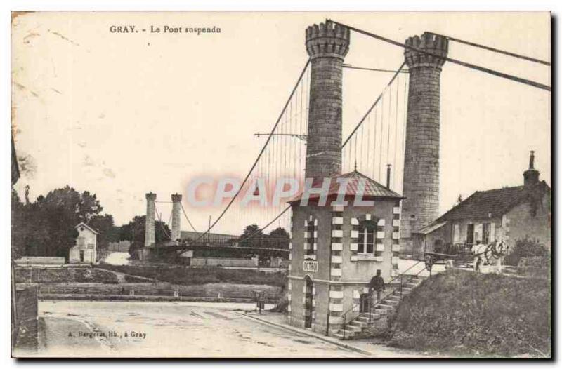 Gray Postcard Old Suspension Bridge