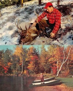 Outdoorsmen  HUNTER~Five Point Buck & FISHERMAN~Fishing Boats   *Two* Postcards