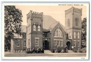 1936 Methodist Church Exterior Roadside Warren Arkansas AR Posted Trees Postcard