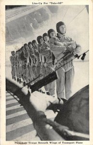 PARACHUTE TROOPS ON TRANSPORT PLANE WWII MILITARY AVIATION POSTCARD 1943