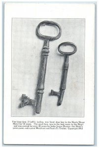 1912 Large Key was Front Door Key to Harris House Hotel Kansas City MO Postcard