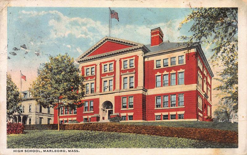 High School, Marlboro, Massachusetts, Early Postcard, Used in 1916