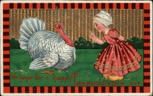 Thanksgiving Ser 7152 Dutch Girl Talks to Turkey Gilt Inlay c1910 Gel PC