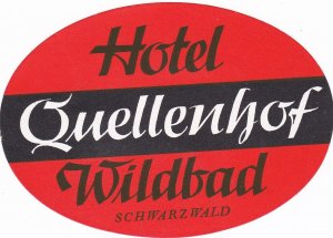 Germany Wildbad Hotel Quellenhof Vintage Luggage Label sk3752